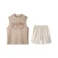Suede Clothing Set (Khaki Tank Top+Apricot Shorts)