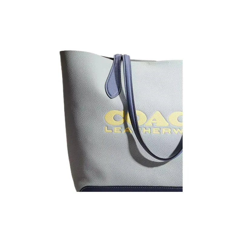 COACH Kia Leather Tote Bag, Shopping Bag, Handbag, Shoulder Bag Large Size Women's Brass & Aqua Green Multicolor-2