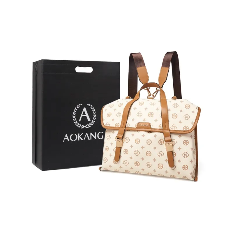 AOKANG PVC Backpack Class Travel Bag Women's Coffee/Ecru-5