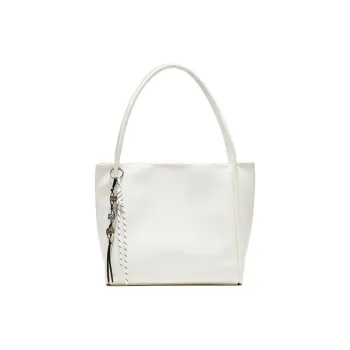 Three Blessings PU Tote Bag, Shopping Bag, Shoulder Bag Medium Size Women's Ivory White