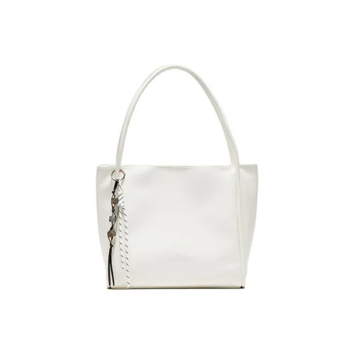 Three Blessings PU Tote Bag, Shopping Bag, Shoulder Bag Medium Size Women's Ivory White