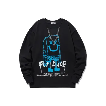 GUKUUL Cartoon Graffiti Letter Print Crew Neck Sweatshirt Unisex
