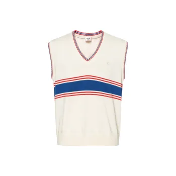 CELINE Triomphe V neck Sweater In Striped Wool
