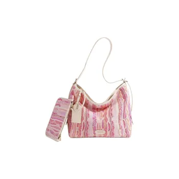 COOGI Fabric With Cow Leather Shoulder Bag Women's Pink