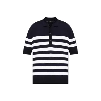 BALMAIN Logo Patch Striped Polo Shirt