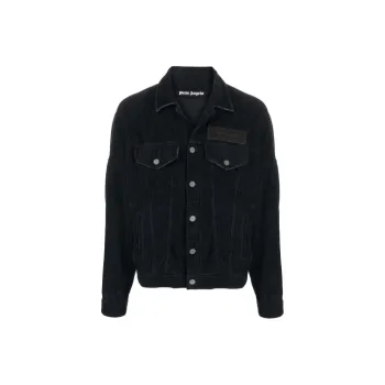 PALM ANGELS FW21 Corduroy Logo Denim Jacket Black