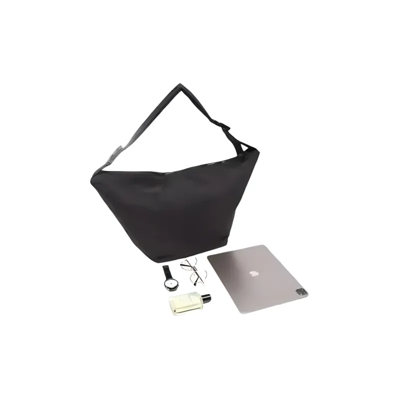 Three Blessings Fabric Dumpling Bag, Shoulder Bag, Crossbody Bag Medium Size Unisex Black/Gray-8