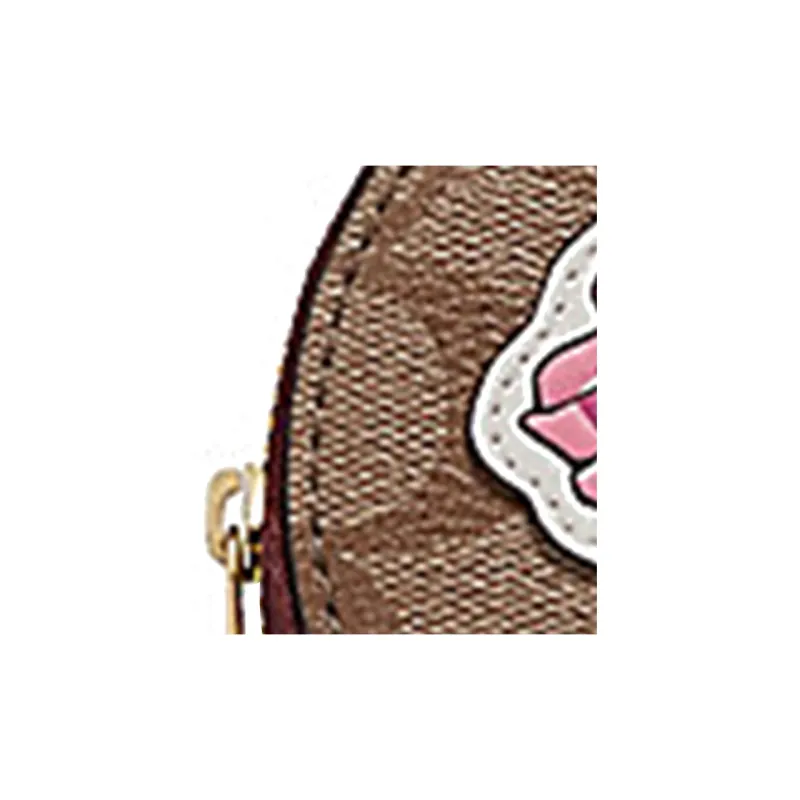COACH Monogram Canvas With Leather Cylinder Bag, Coin Purse, One Shoulder Crossbody Chain Bag Mini Women's Khaki-2