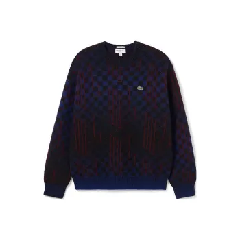LACOSTE Sweater Unisex Blue Black Plaid