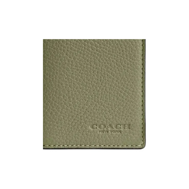 COACH Leather Card Holder Regular Men's Moss Green-2