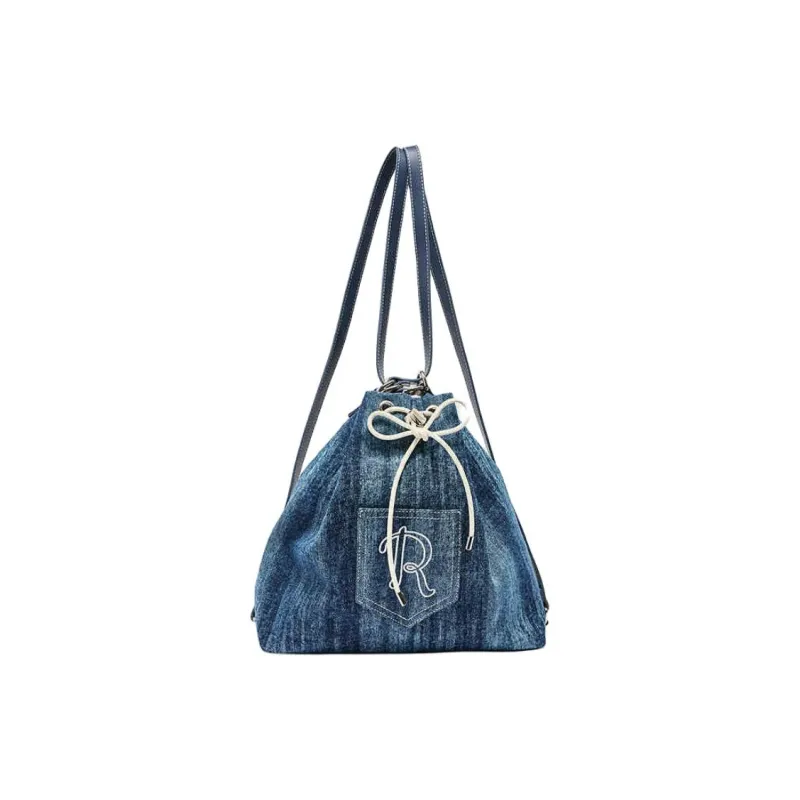 Three Blessings Denim Backpack Medium Size Women's Light Blue/Dark Blue-4