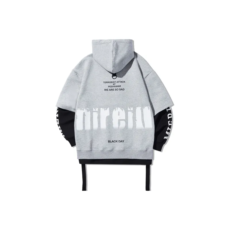 GUKUUL Letter Print Patchwork Loose Fit Drawstring Hoodie Unisex-4