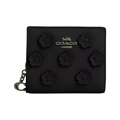 COACH Snap Wallet Smooth Leather Wallet Mini Women's Black