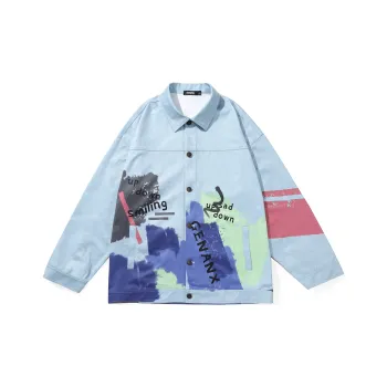 GENANX Loose Fit Jacket Unisex Gray Blue