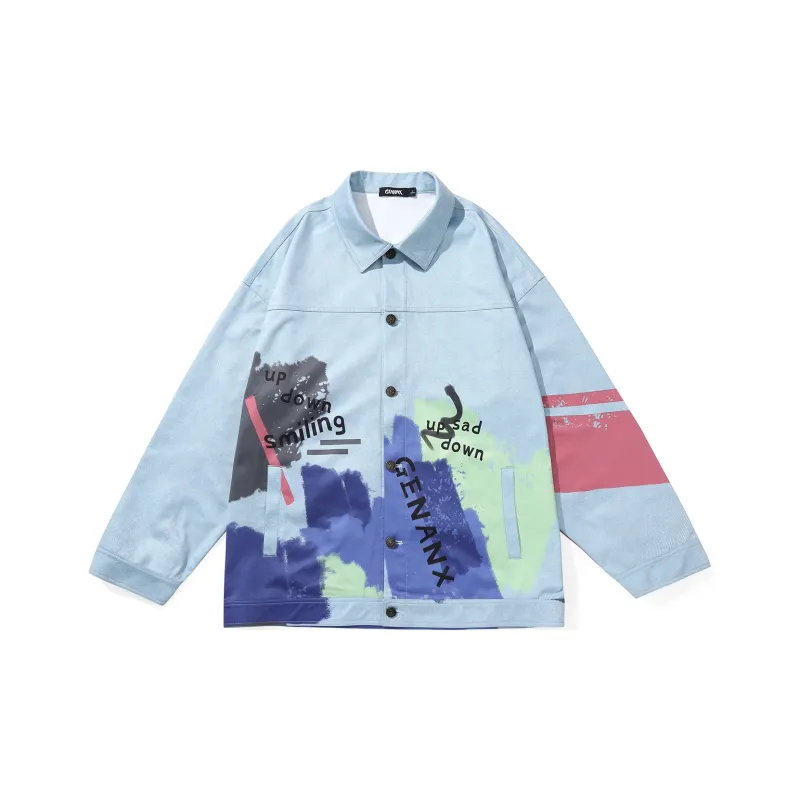 GENANX Loose Fit Jacket Unisex Gray Blue-0