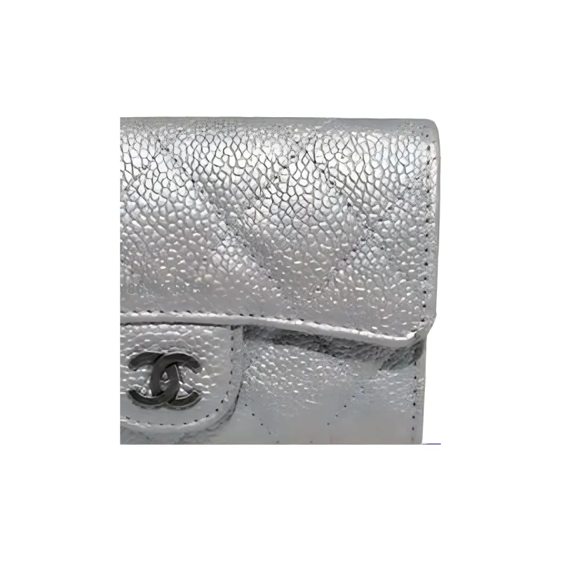 CHANEL Lambskin Card Holder, Wallet Mini Women's Silver-2