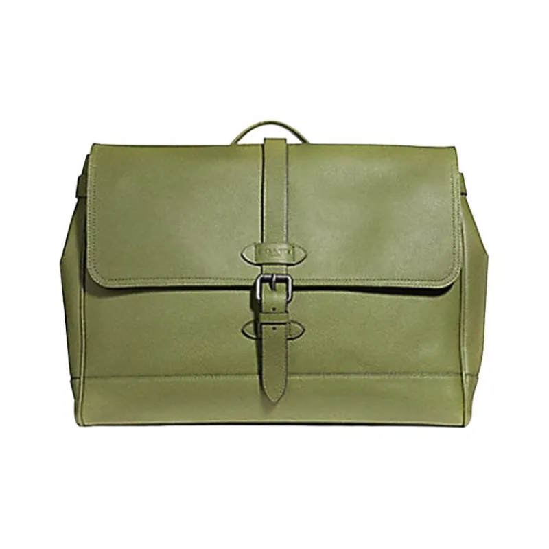 COACH Hudson Natural Pebbled Leather Messenger Bag Handbag Shoulder Bag Crossbody Bag Large Size Men's Olive Green-0