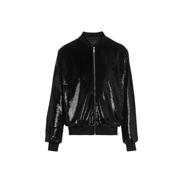 PRADA Sequin-Embellished Long-Sleeved Zipped Bomber Jacket-0