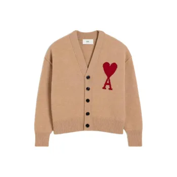 AMIPARIS Paris Ami De Coeur Logo Intarsia Knit V Neck Cardigan