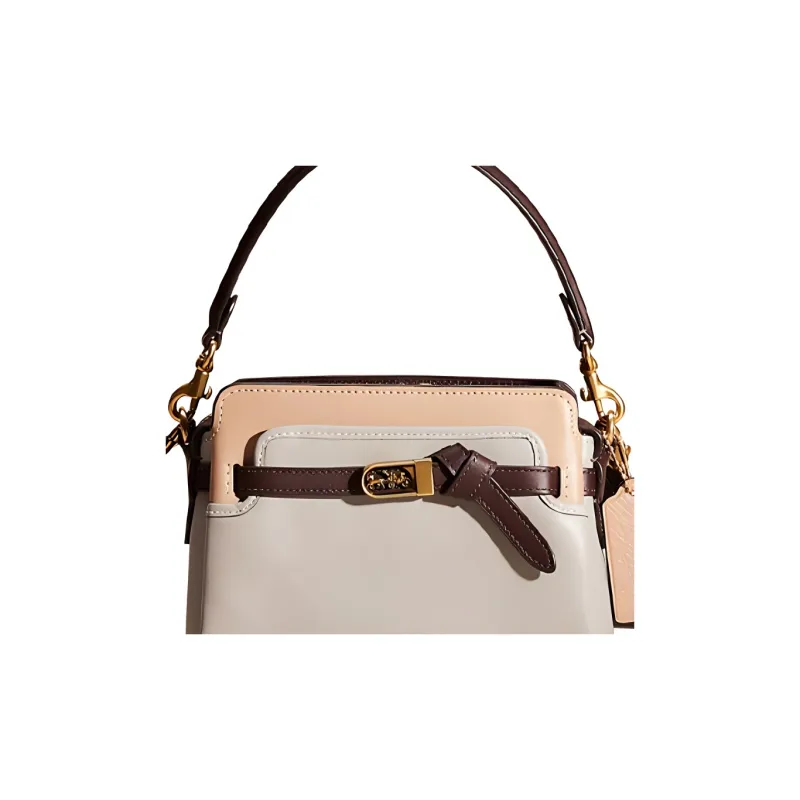 COACH Tate Leather Handbag, Shoulder Bag, Crossbody Bag Small Size Women's Brass & Dove Gray Multicolor-1