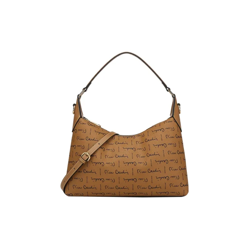 PIERRE CARDIN PVC Shoulder Bag, Crossbody Bag, Handbag Large Size Women's Coffee/Coffee & Yellow Brown-6