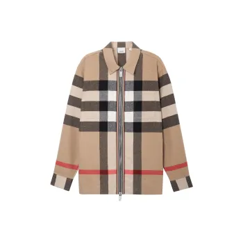 Burberry Check Wool cotton Zip front Shirt