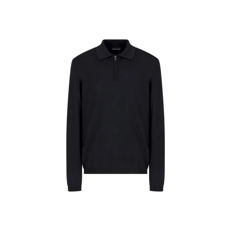 EMPORIO ARMANI Travel Essentials Plain knit Virgin wool Jumper With Polo Collar-0