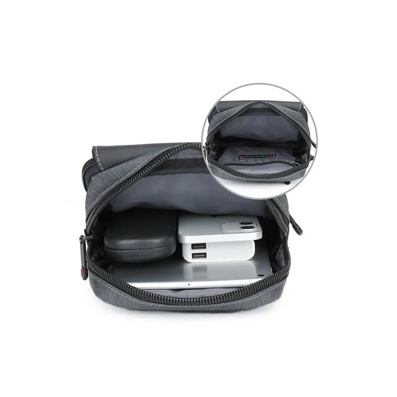 PIERRE CARDIN Fabric Crossbody Bag, Sling Bag, Fanny Pack Regular Men's Black-3