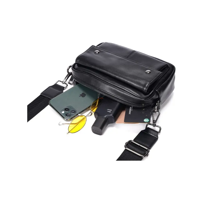 Old Man's Head Synthetic Leather Shoulder Bag Regular Men's Black-4
