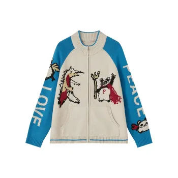 WULISHAONIAN Sweater Unisex Blue Beige