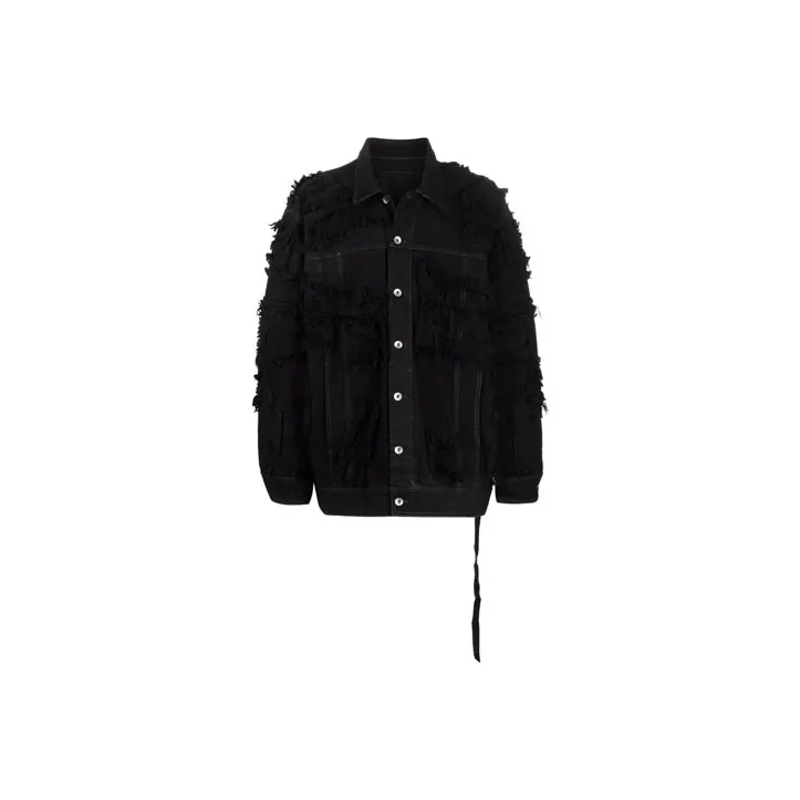 Rick Owens DRKSHDW Button up Frayed edge Denim Jacket-0