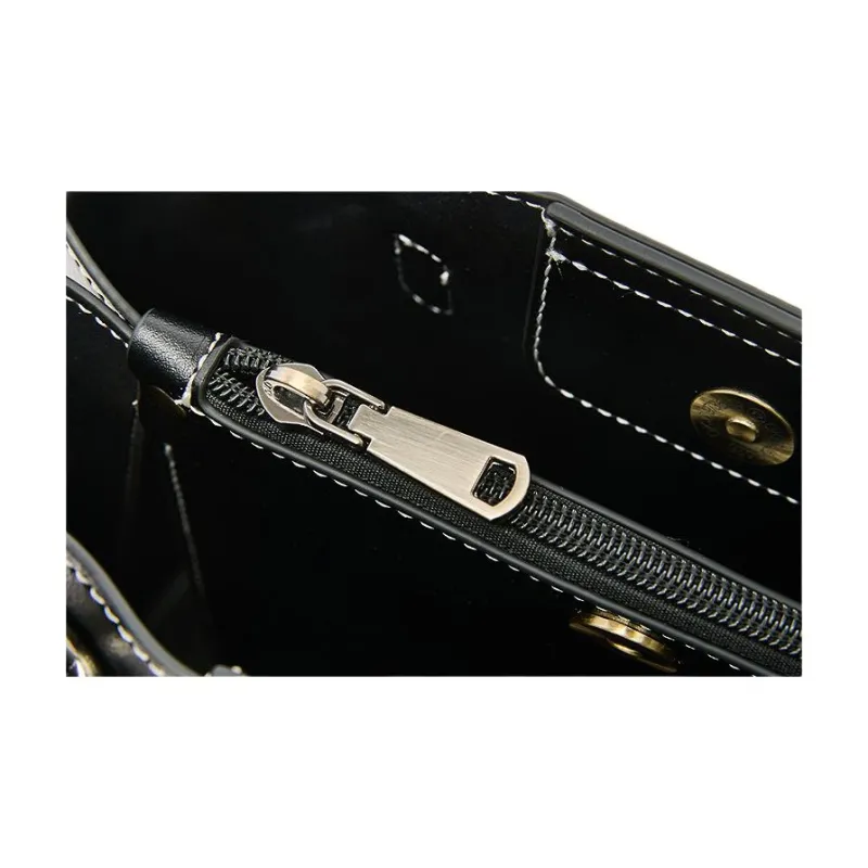 Three Blessings PU Tote Bag, Shopping Bag, Handbag, Shoulder Bag Medium Size Women's Black/Pure White-8