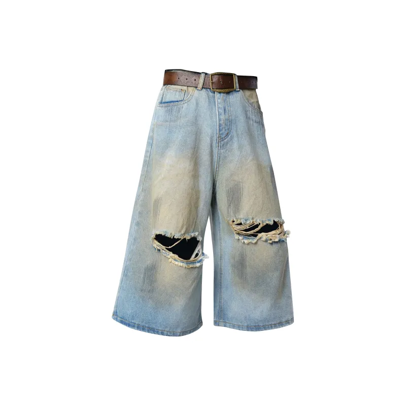 MIIOW Trend Party Series Denim Shorts Unisex Ice Blue Actual Product Without Belt-1
