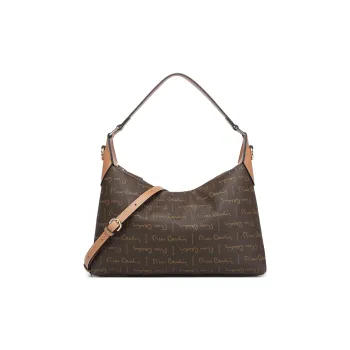 PIERRE CARDIN PVC Shoulder Bag, Crossbody Bag, Handbag Large Size Women's Coffee/Coffee & Yellow Brown