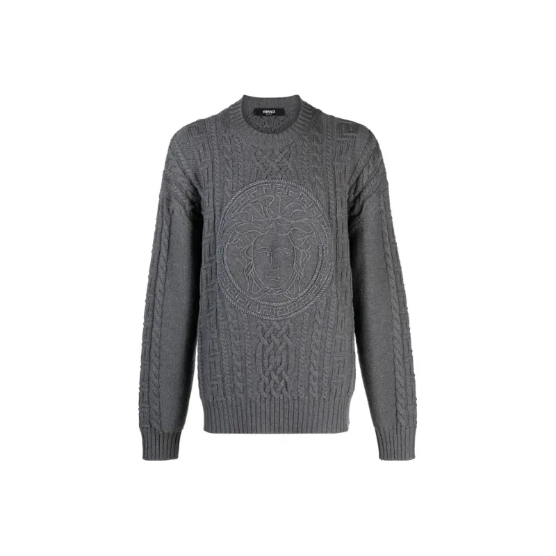 VERSACE Medusa Cable-Knitted Crewneck Jumper-4