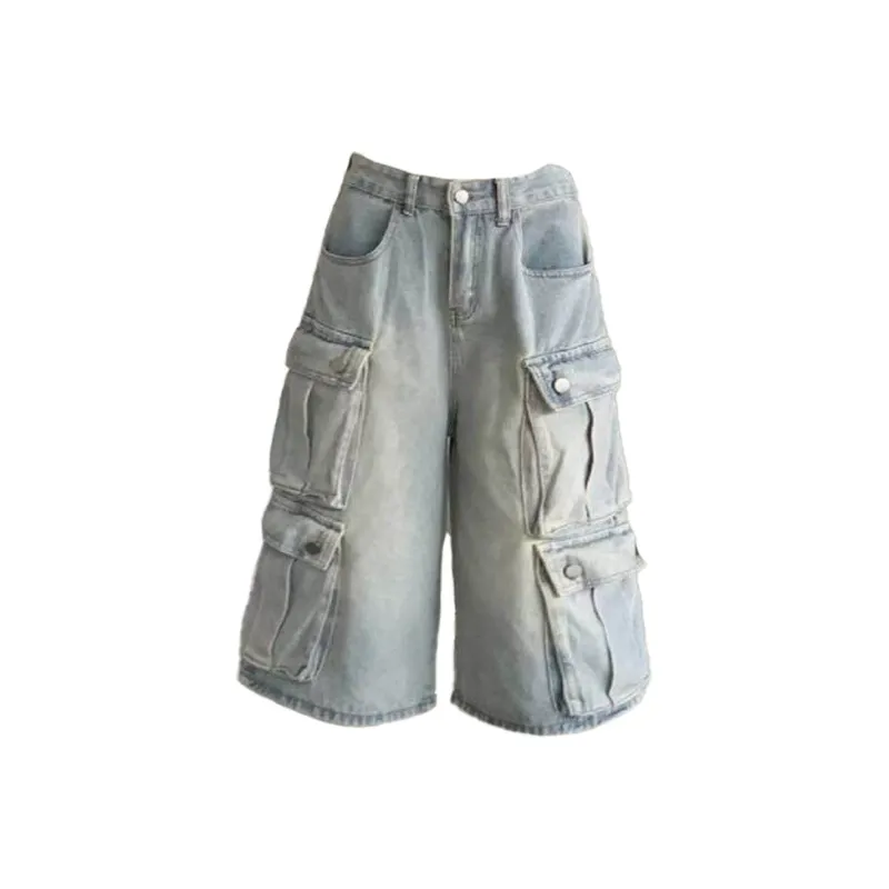 PAINT STAIN Denim Shorts Style Unisex Blue Single Item-0