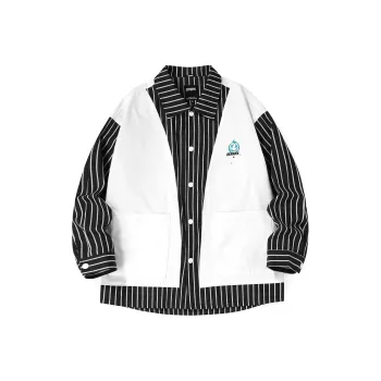 GENANX Loose Fit Mock Two Piece Jacket Unisex Black White