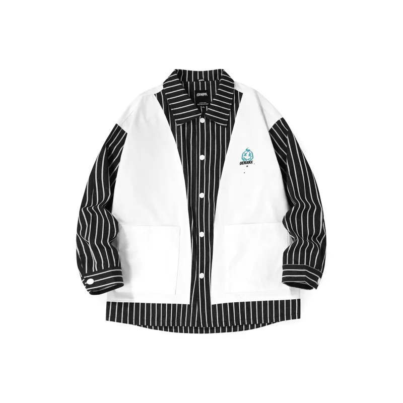 GENANX Loose Fit Mock Two Piece Jacket Unisex Black White-0