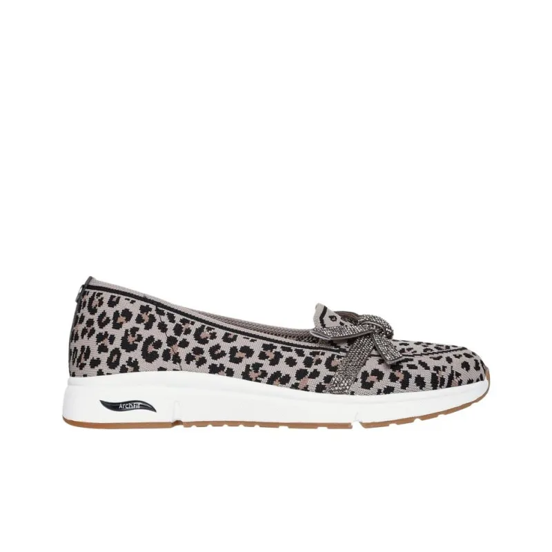 Skechers Arch Fit Casual Single Shoes Low Heel < 3cm Women's Leopard Print Brown-1