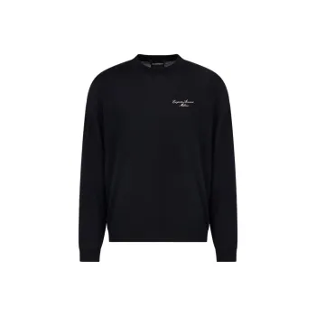 EMPORIO ARMANI Virgin wool Plain knit Jumper With Italic Logo Embroidery