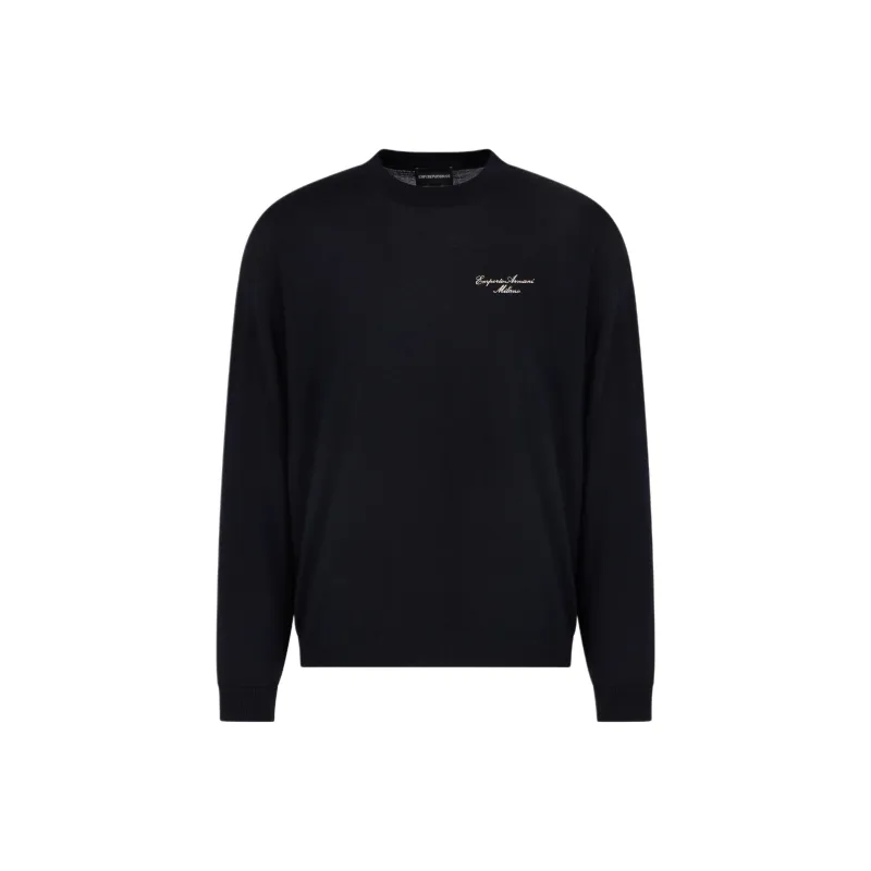 EMPORIO ARMANI Virgin wool Plain knit Jumper With Italic Logo Embroidery-0