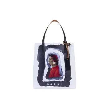 MARNI Tribeca Fabric Tote Bag, Shopping Bag, Shoulder Bag Unisex Black & White
