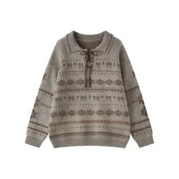 WULISHAONIAN Sweater Unisex Gray Brown