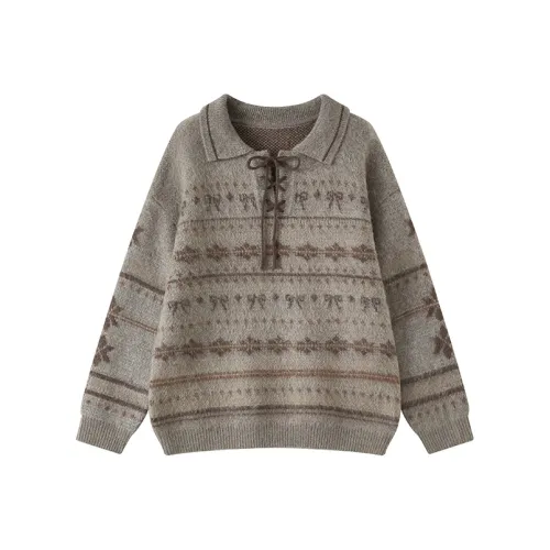 WULISHAONIAN Sweater Unisex Gray Brown