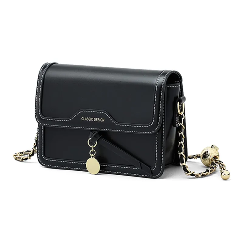 COMELY Cow Leather Crossbody Bag, Chain Bag Women's Black-5