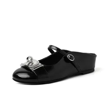QUICHESHOES Rubber Sole Leather Patchwork Quiet Closed Toe Slippers Women's