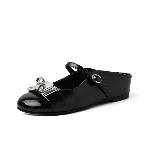 QUICHESHOES Rubber Sole Leather Patchwork Quiet Closed Toe Slippers Women's-0