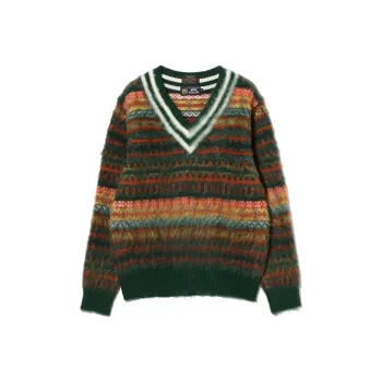 Beams x Gim PLUS Shaggy Fair Isle Sweater Men's Green