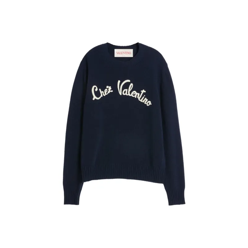 Valentino Wool Crew Neck Sweater Sweater Men's Marine Blue-0