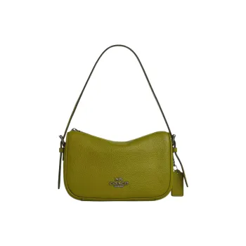 COACH Litchi Grain Leather Shoulder Bag Women's Bright Olive